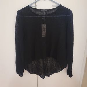 Eileen fisher petite black rndnk mesh cropped top